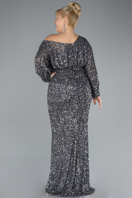 Robe De Fiançailles Grande Taille Longue Squameuse Anthracite ABU4313