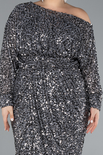 Robe De Fiançailles Grande Taille Longue Squameuse Anthracite ABU4313
