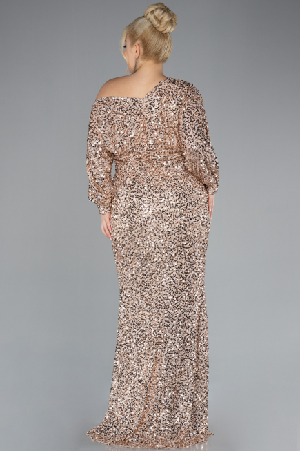 Robe De Fiançailles Grande Taille Longue Squameuse Or ABU4313
