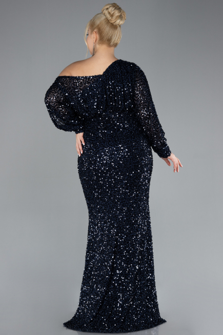 Robe De Fiançailles Grande Taille Longue Squameuse Bleu Marine ABU4313