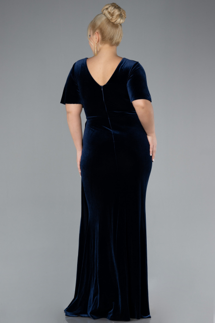 Robes De Soirée Grande Taille Longue Velours Bleu Marine ABU4317