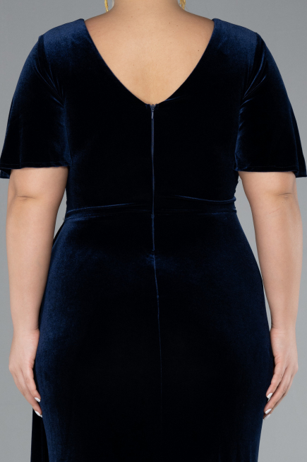 Robes De Soirée Grande Taille Longue Velours Bleu Marine ABU4317