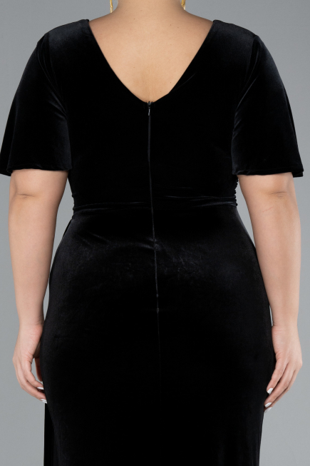 Robes De Soirée Grande Taille Longue Velours Noir ABU4317