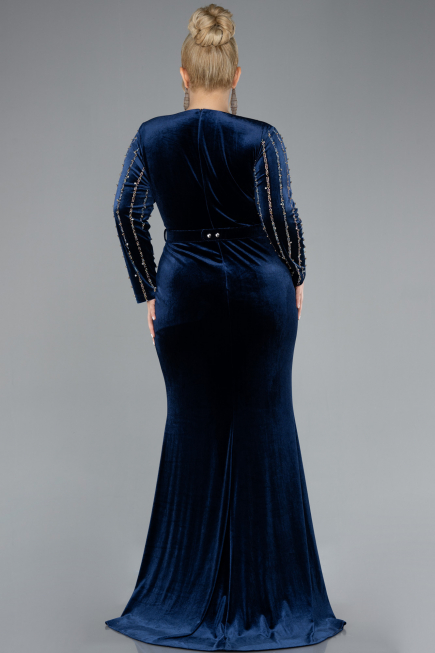Robe de Soirée Grande Taille Longue Velours Longue Velours Bleu Marine ABU4277
