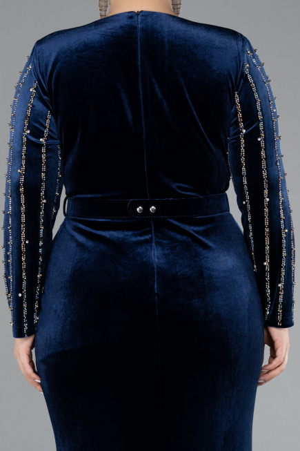 Robe de Soirée Grande Taille Longue Velours Longue Velours Bleu Marine ABU4277