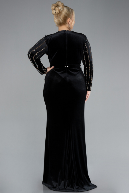Robe de Soirée Grande Taille Longue Velours Longue Velours Noir ABU4277