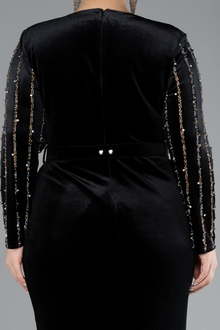 Robe de Soirée Grande Taille Longue Velours Longue Velours Noir ABU4277