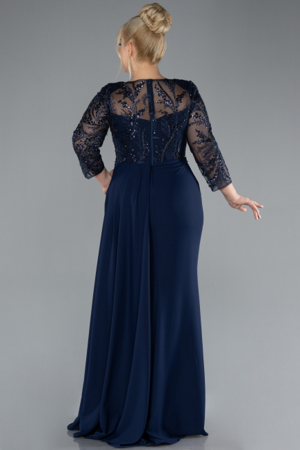 Robe de Soirée Grande Taille Longue Mousseline Bleu Marine ABU4294