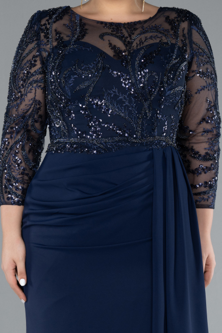 Robe de Soirée Grande Taille Longue Mousseline Bleu Marine ABU4294