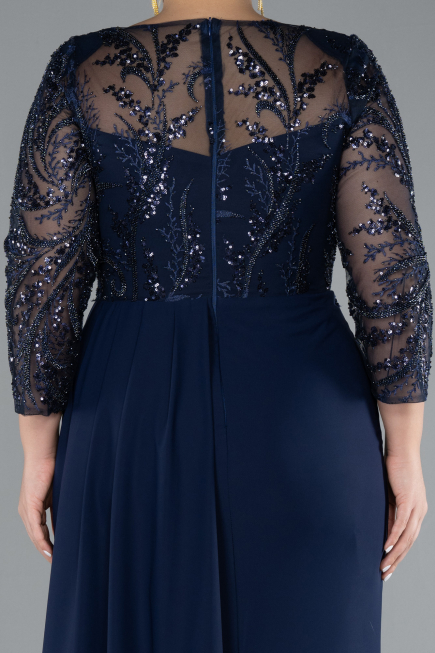 Robe de Soirée Grande Taille Longue Mousseline Bleu Marine ABU4294