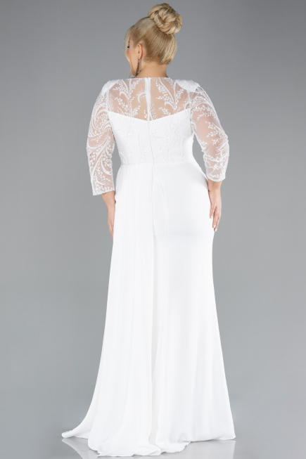 Robe de Soirée Grande Taille Longue Mousseline Blanc ABU4294