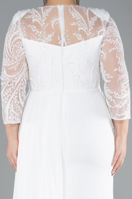 Robe de Soirée Grande Taille Longue Mousseline Blanc ABU4294