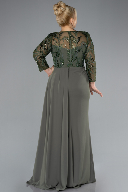 Robe de Soirée Grande Taille Longue Mousseline Kaki ABU4294