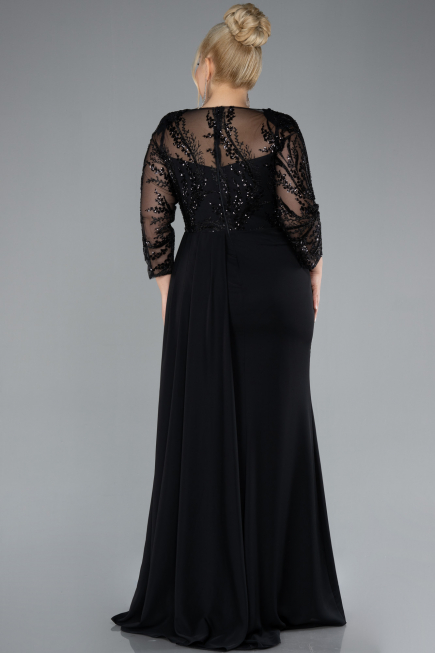 Robe de Soirée Grande Taille Longue Mousseline Noir ABU4294