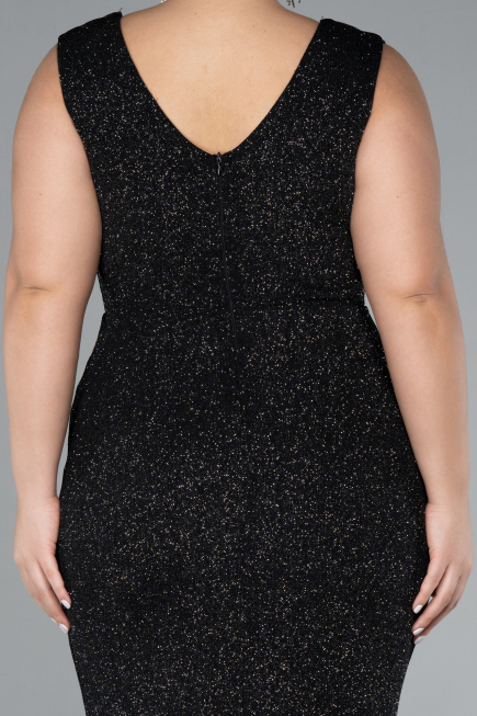 Robe De Soirée Grande Taille Midi Noir-Argent ABK1492