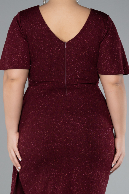 Robe De Invitation Grande Taille Midi Rouge Bordeaux ABK2146