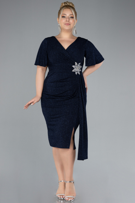Robe De Invitation Grande Taille Midi Bleu Marine ABK2146