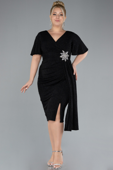 Robe De Invitation Grande Taille Midi Noir ABK2146