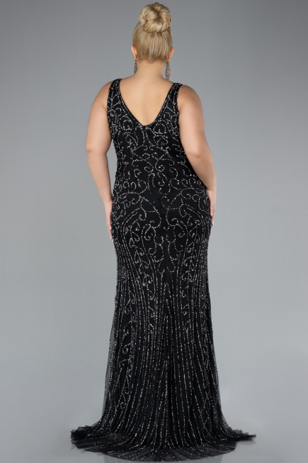 Robe De Fiançailles Grande Taille Longue Noir ABU4008