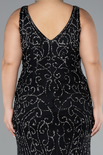 Robe De Fiançailles Grande Taille Longue Noir ABU4008