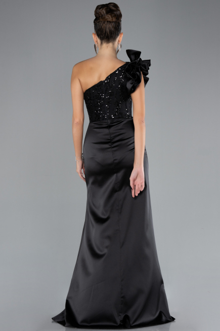Robe de Soirée Longue Satin Noir ABU4325