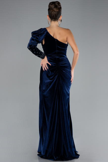 Robe de Soirée Longue Velours Bleu Marine ABU4338