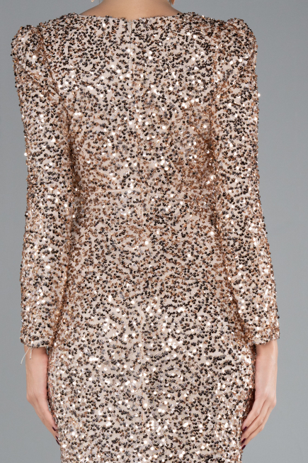 Robe de Soirée Longue Squameuse Or ABU4329