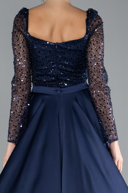 Robe Queue de Poisson Longue Satin Bleu Marine ABU4332