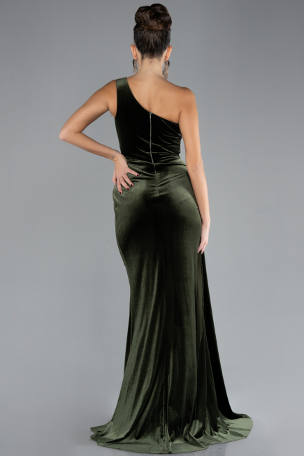 Robe De Soirée Velours Longue Kaki ABU3365