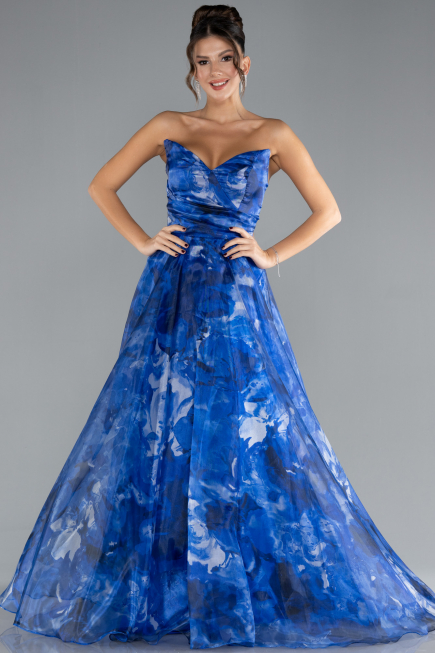 Robe de Soirée Longue Bleu Saxe ABU4336