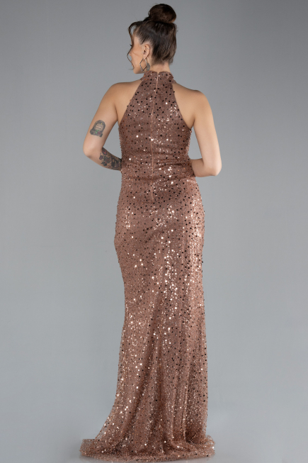 Robe de Soirée Longue Squameuse Cuivre ABU4376