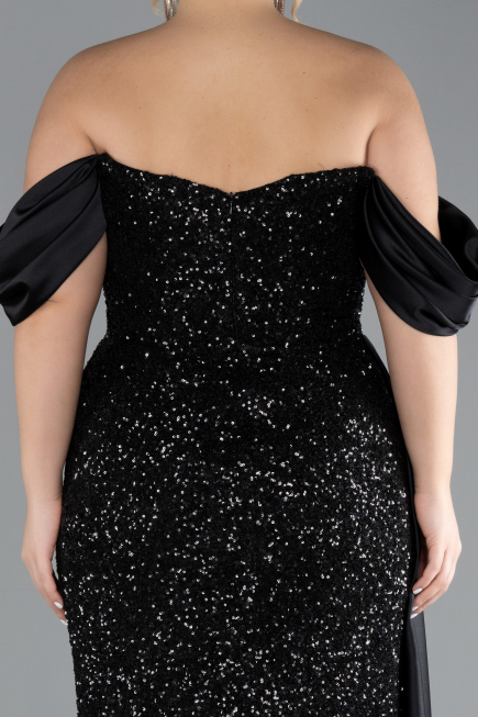 Robe De Fiançailles Grande Taille Longue Squameuse Noir ABU4086