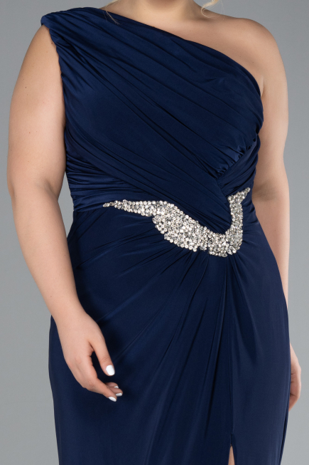Robe De Fiançailles Grande Taille Longue Bleu Marine ABU4148