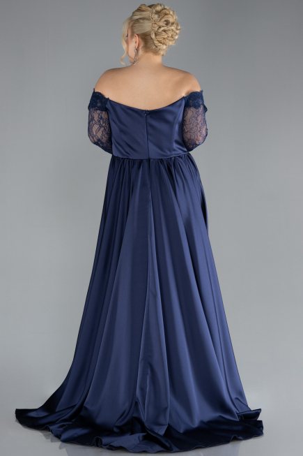 Robe Grande Taille Longue Satin Bleu Marine ABU4348