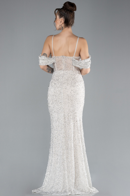 Robe de Soirée Longue Perlé Beige ABU4394