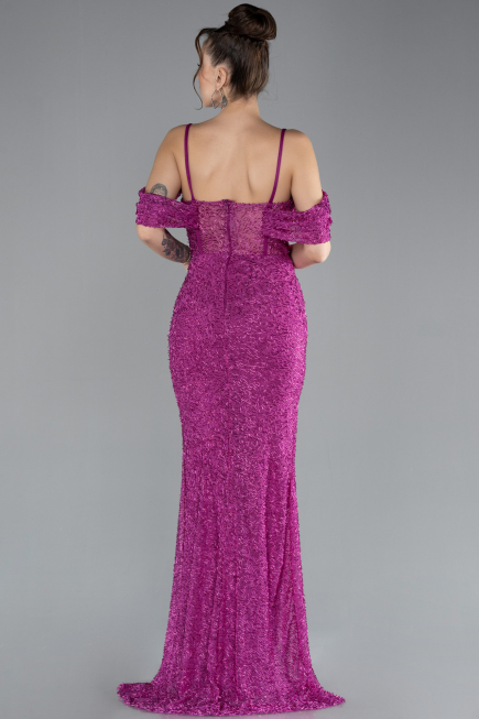 Robe de Soirée Longue Perlé Fushia ABU4394