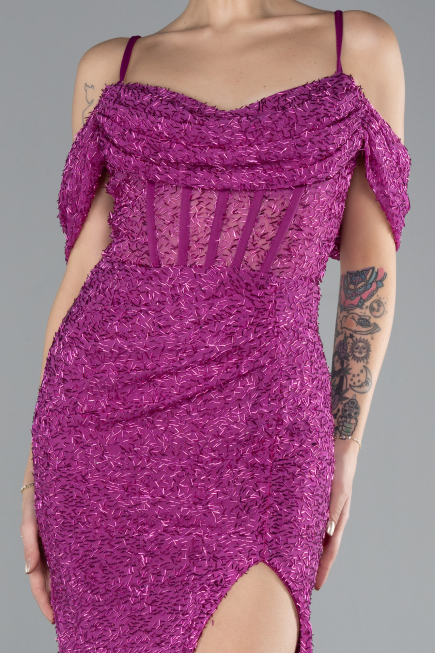 Robe de Soirée Longue Perlé Fushia ABU4394