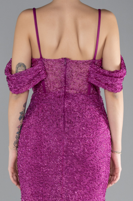 Robe de Soirée Longue Perlé Fushia ABU4394