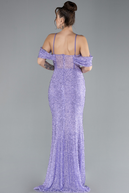 Robe de Soirée Longue Perlé Lilas ABU4394