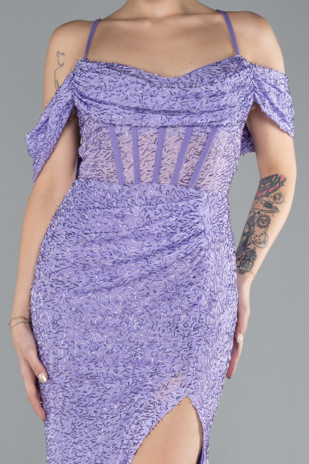 Robe de Soirée Longue Perlé Lilas ABU4394