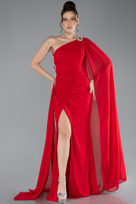 Robe Grande Taille Longue Mousseline Rouge ABU4407