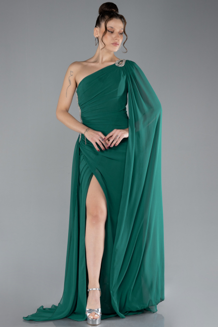 Robe Grande Taille Longue Mousseline Émeraude ABU4407