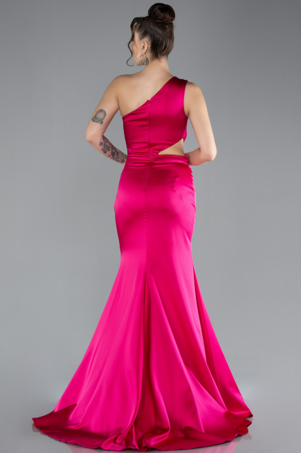 Robe de Soirée Longue Satin Fushia ABU4409