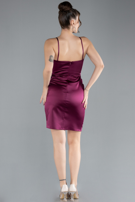 Robe de Cérémonie Mini Satin Prune ABK2174