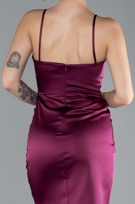 Robe de Cérémonie Mini Satin Prune ABK2174