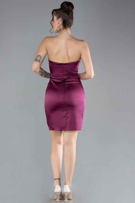Robe de Cérémonie Mini Satin Prune ABK2175