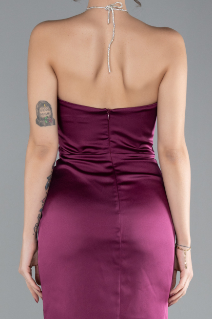 Robe de Cérémonie Mini Satin Prune ABK2175