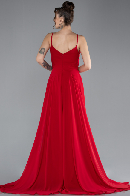 Robe de Soirée Longue Mousseline Rouge ABU4412