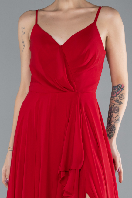 Robe de Soirée Longue Mousseline Rouge ABU4412