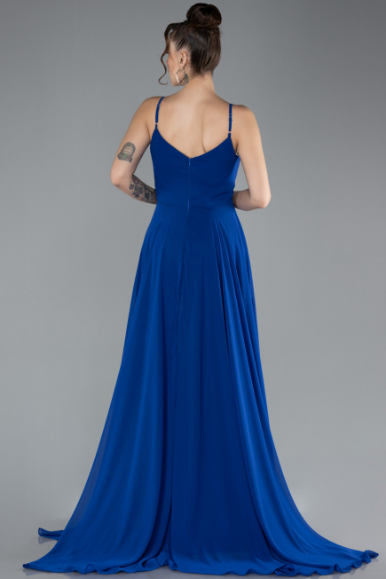 Robe de Soirée Longue Mousseline Bleu Saxe ABU4412
